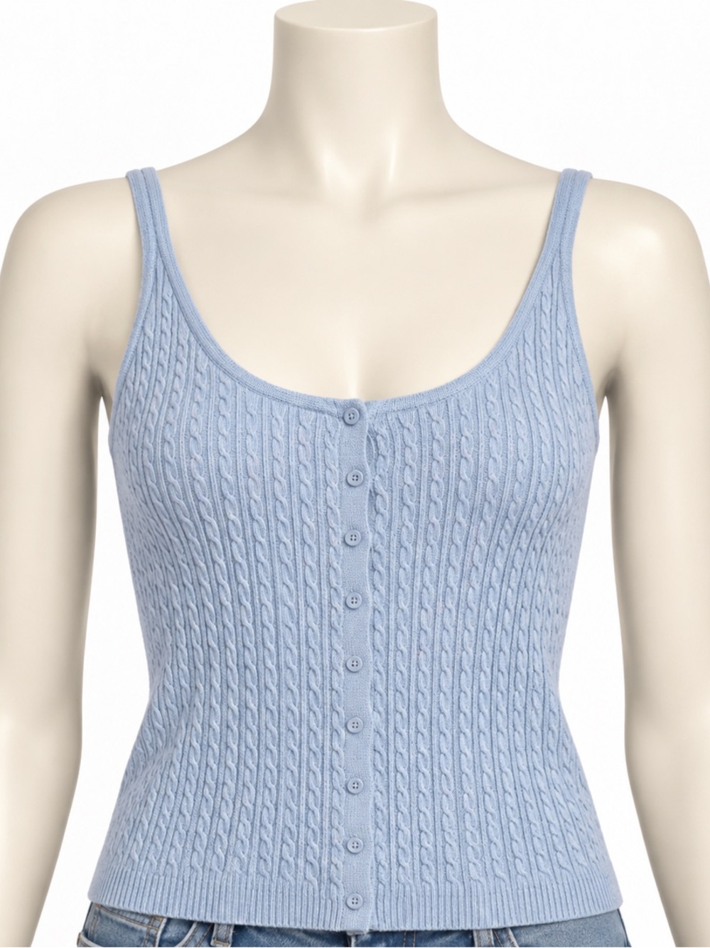 Vintage Tommy Hilfiger Baby Blue Cable Knit Button Front Tank Top M NWOT